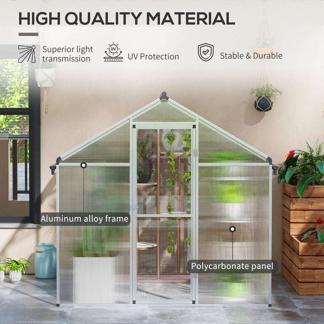 Outsunny 6 x 6ft Polycarbonate Greenhouse with Rain Gutters, Large Walk