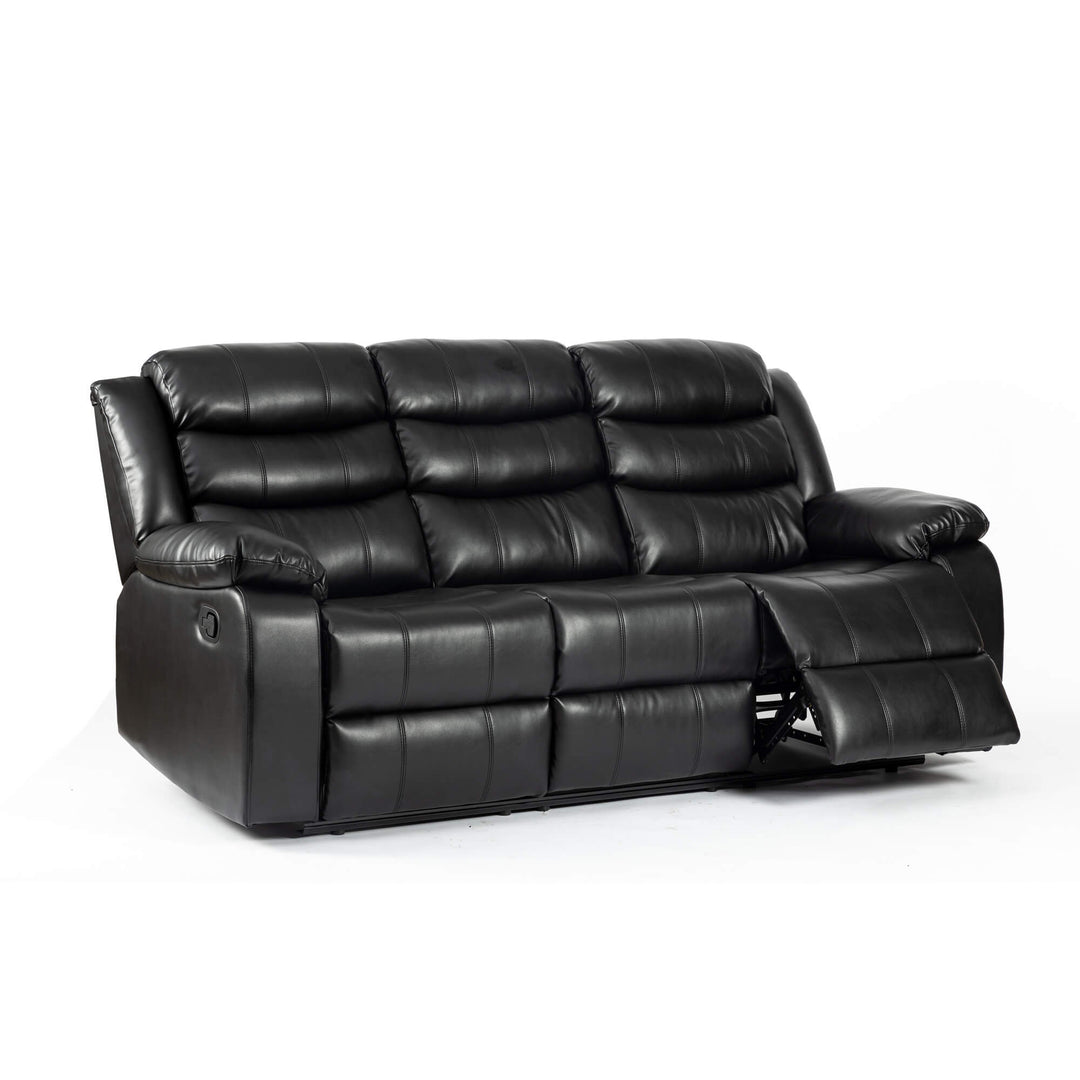 Turin Recliner Leather Aire 3 Seater Black