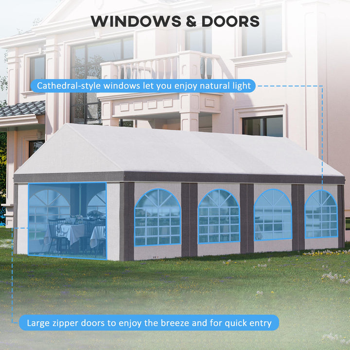 Outsunny 8 x 4m Galvanised Party Tent, Marquee Gazebo with Sides, Eight Windows and Double Doors, for Parties, Wedding and Events