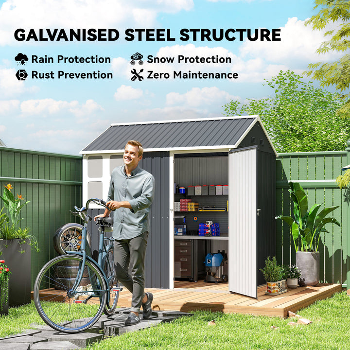7 x 6ft Galvanised Garden Shed, with Latch - Dark Grey