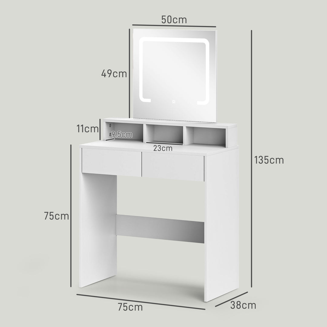 Storage Dressing Table, with LED Light Mirror - White