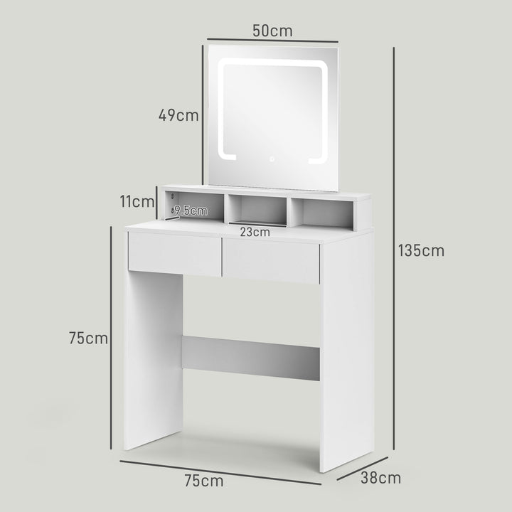 Storage Dressing Table, with LED Light Mirror - White