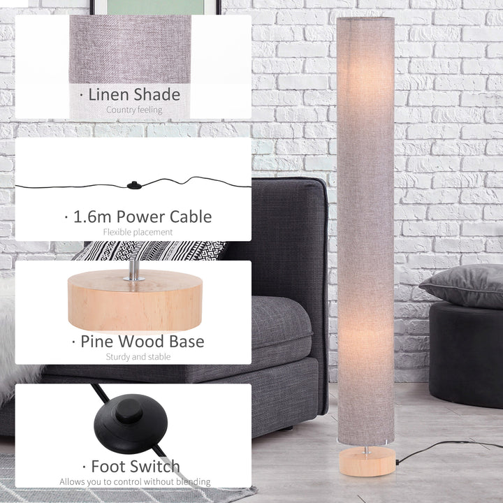 MCL Floor Lamp for Living Room, 47" Modern Standing Lamp with Linen Shade, Wooden Base, Grey