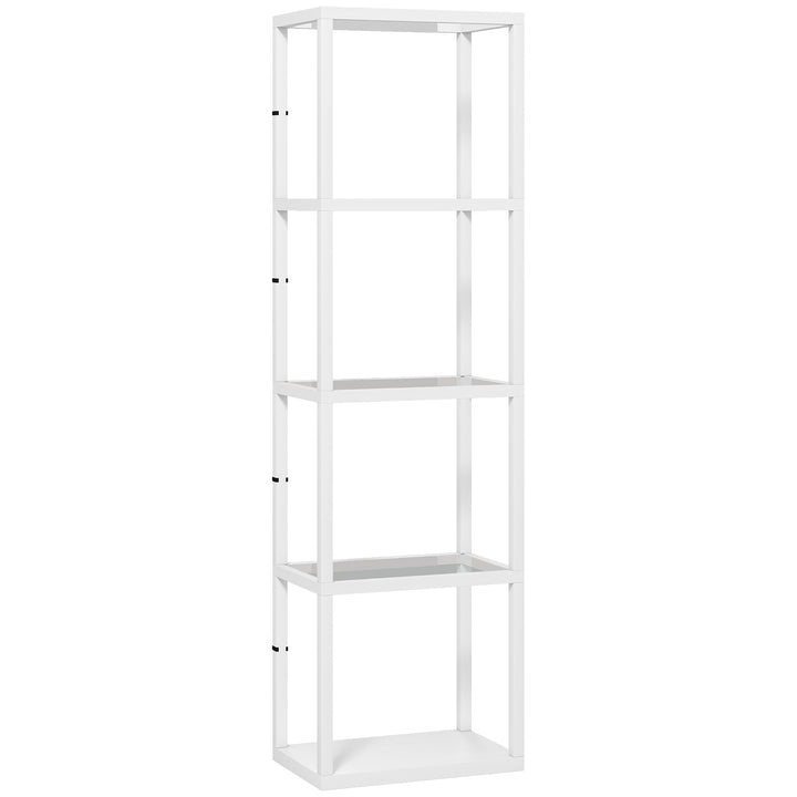 LED Floor Lamp with Glass Shelves, 4 Layers Dimmable Tall Standing Lamp, Modern Column Shelf Floor Light for Living Room, Bedroom, Office, White