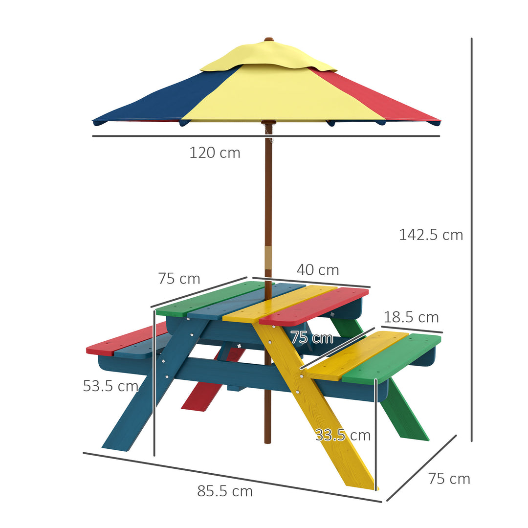 Outsunny Wooden Kids Table and Chair Set with Removable Parasol, for Ages 3