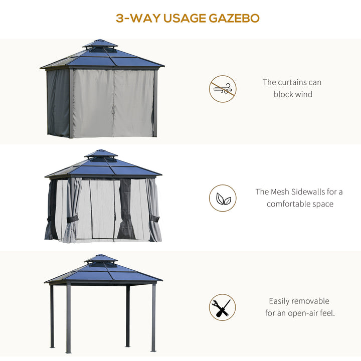Outdoor 3 x 3(m) Gazebo Cabana w/ Steel Frame & Net Sidewalls for Privacy
