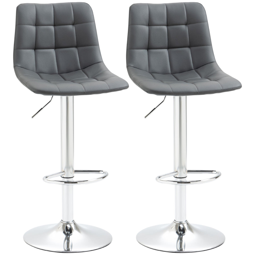 Adjustable Bar Stools Set of 2, Swivel PU Leather Upholstered Barstools with Tufted Seat and Back, Breakfast