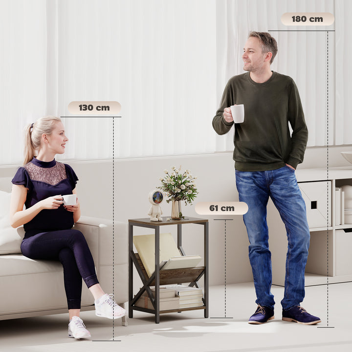 MCL Narrow Side Table, End Table with 3-Tier Storage, V-Shaped Magazine Holder for Living Room, Bedroom, 40 x 30 x 61cm, Oak