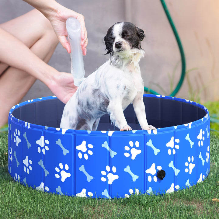 PawHut Dog Swimming Pool, Foldable Pet Bathing Tub, Indoor/Outdoor Shower Pool for Dogs and Cats, 100 鑴?30H cm, Small, Blue