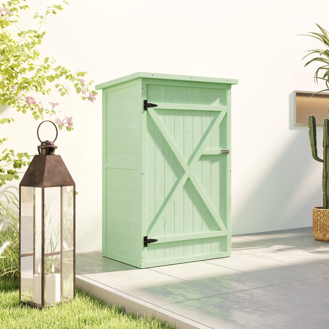 Wooden Small Shed, Garden Storage Shed with Shelves and Bolt Latch, 75L x 56W x115H cm, Green