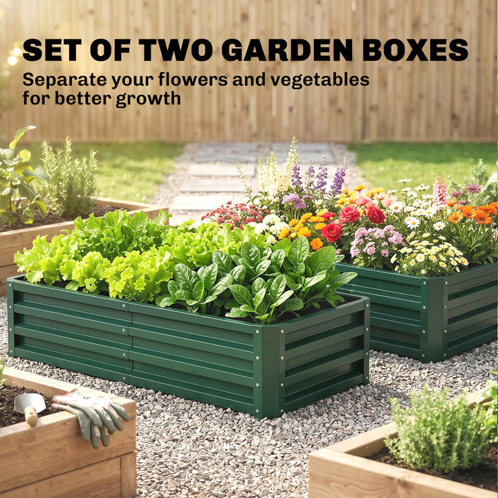 Set of 2 Raised Beds for Garden, Galvanised Outdoor Planters for Herbs