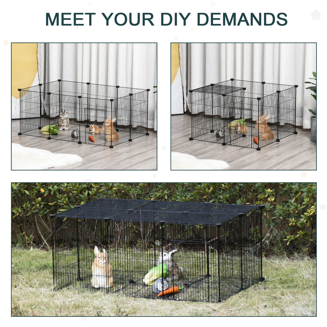 PawHut DIY Pet Playpen, Small Animal Metal Cage with Door, 22 Pieces, for Bunny, Chinchilla, Hedgehog, Guinea Pig | Aosom UK