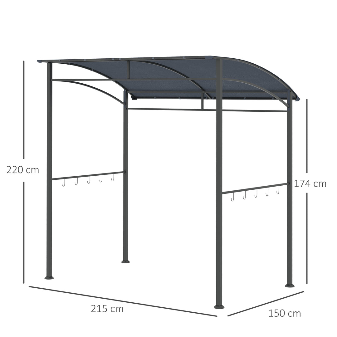 MCL 2.2 x 1.5 m BBQ Grill Gazebo Tent, Garden Grill with Metal Frame, Curved Canopy and 10 Hooks, Outdoor Sun Shade, Grey