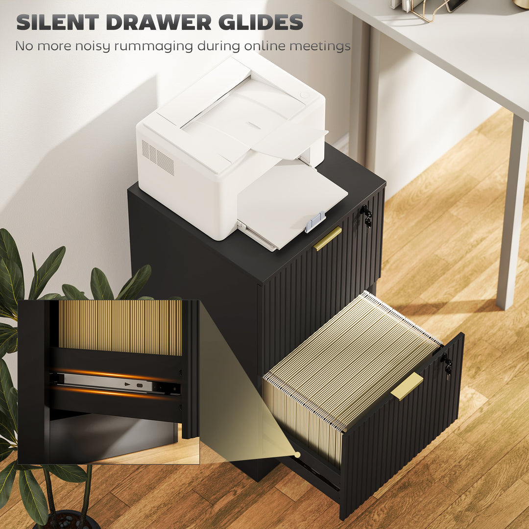 Filing Cabinet, Fluted Vertical File Cabinet with 2 Lockable Drawers a