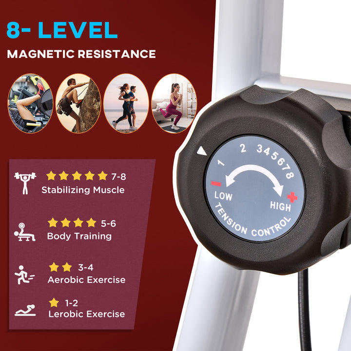 Folding Exercise Bike, Fitness Bicycle Indoor Trainer, 8-Level Magnetic Resistance Adjustable, with LCD Monitor, Pulse Sensor, Red