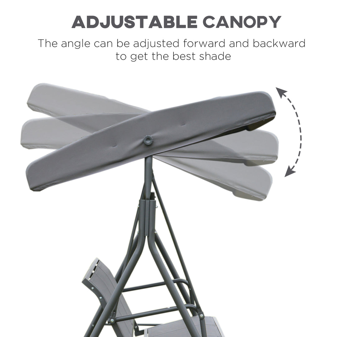 3 Seater Swing Chair, Garden Swing Bench with Canopy, Breathable Mesh Seat and Heavy Duty Steel Frame for Patio, Yard, Grey