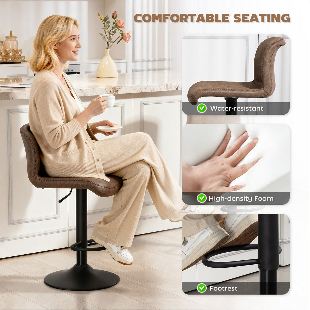 Bar Stools Set of 2, PU Leather Barstools with Backrest and Footrest f