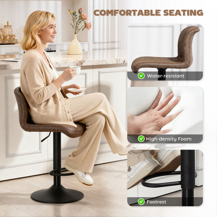 Bar Stools Set of 2, PU Leather Barstools with Backrest and Footrest f