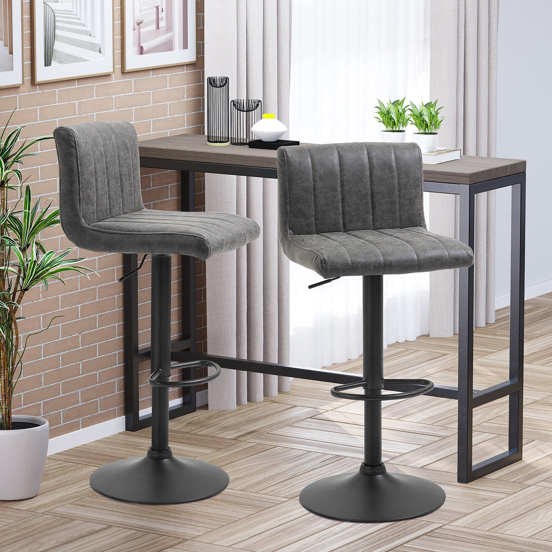 HOMCOM Set of 2 Adjustable Height Bar Chairs w/ Footrest, Bar Stools Set of 2 for Home Dining Areas, PU Leather, Counter Bar Stool, Grey | Aosom UK