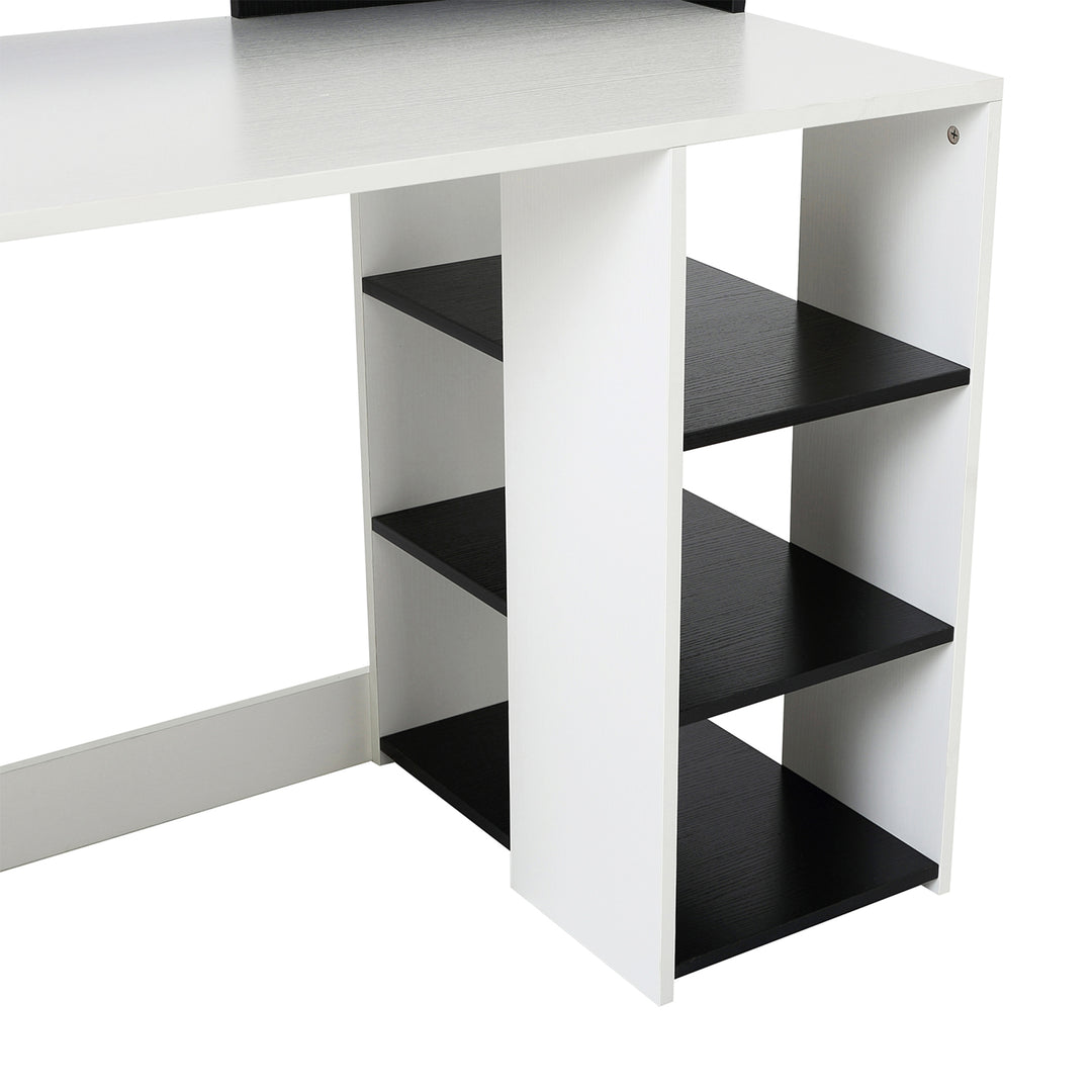 Computer Desk with Drawers and Storage Shelves, Office Desk Writing Table with Printer Stand, Large Workstation for Study Play Work Home Office, 137 x 55 x 92cm, Black and White