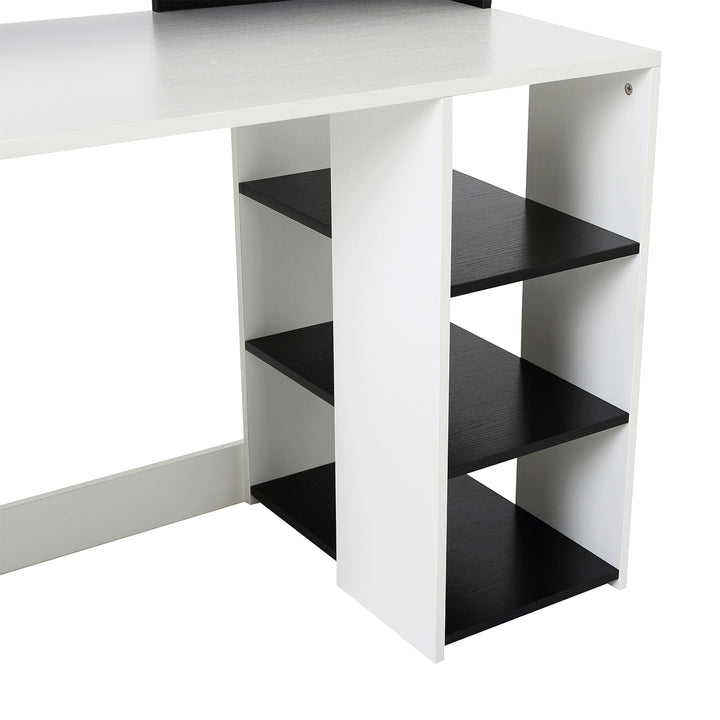 Computer Desk with Drawers and Storage Shelves, Office Desk Writing Table with Printer Stand, Large Workstation for Study Play Work Home Office, 137 x 55 x 92cm, Black and White