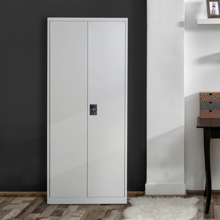Cool Rolled Steel Tall Office Lockable Filing Cabinet 2 Doors 4 Internal Adjustable Shelves Bookcase Cabinet Storage Unit 80 L x 40 W x 184 cm