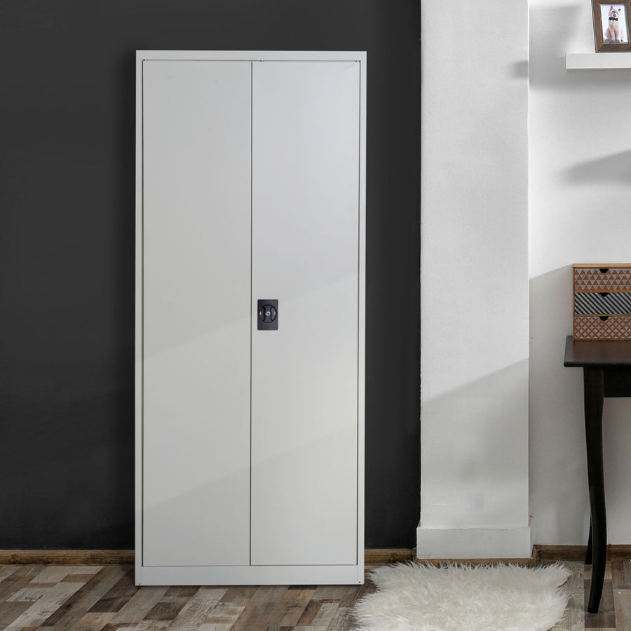 Cool Rolled Steel Tall Office Lockable Filing Cabinet 2 Doors 4 Internal Adjustable Shelves Bookcase Cabinet Storage Unit 80 L x 40 W x 184 cm