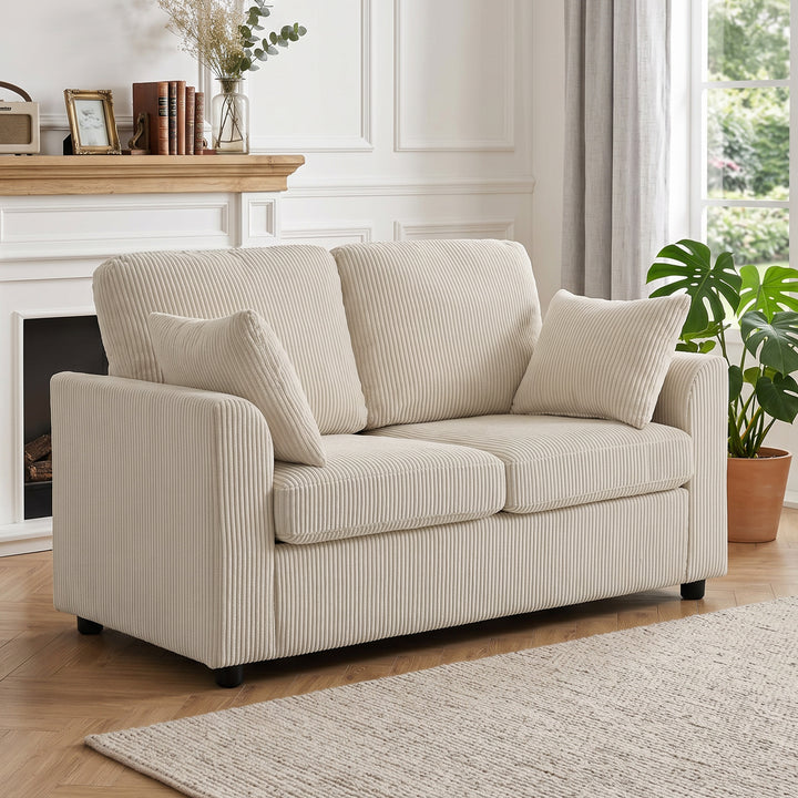 2 Seater Sofa, Corduroy Small Couch with Spring Cushion, Wide and Deep