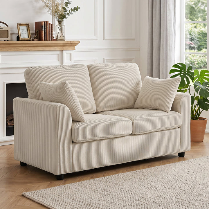 2 Seater Sofa, Corduroy Small Couch with Spring Cushion, Wide and Deep Seat