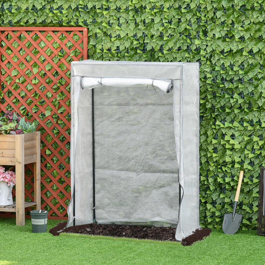 100 x 50 x 150cm Tomato Greenhouse with Roll-up Door, Mini Greenhouse with PE Cover, Outdoor Grow House Small Green House for Yard, Balcony, Garden, White
