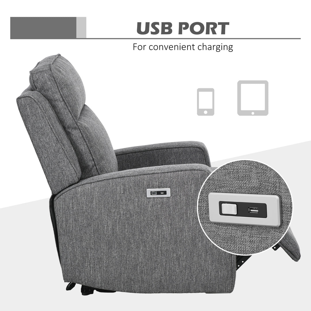 150° Electric Reclining Chair, with USB port and Footrest - Charcoal Grey
