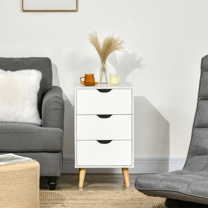 MCL Bedside Table, Bedside Cabinet with 3 Drawers, Side End Table with Pine Wood Legs for Bedroom Living Room, White