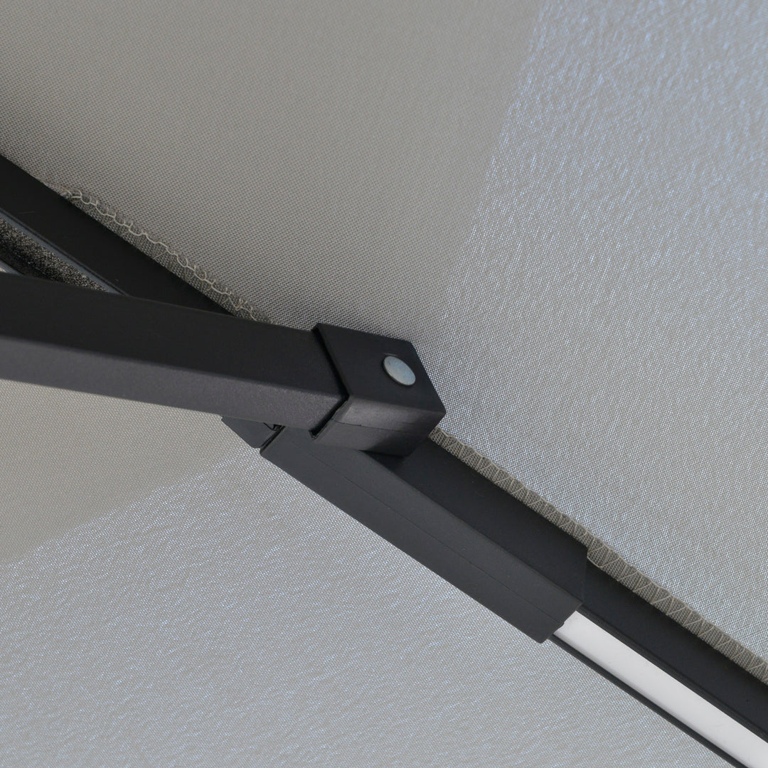 MCL 3(m) Cantilever Banana Parasol Hanging Umbrella with Double Roof, LED Solar lights, Crank, 8 Sturdy Ribs and Cross Base for Outdoor, Garden, Patio, Light Grey