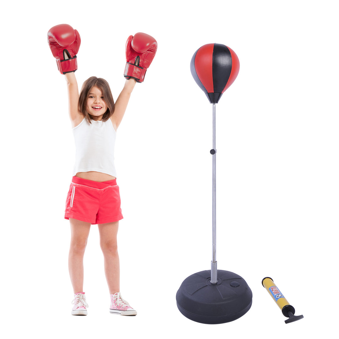 MCL Punching Bag with Stand, 126-144 cm Height Adjustable Boxing Set Free Standing Speed Bag with Gloves and Air Pump for Teenagers Home Gym Workout