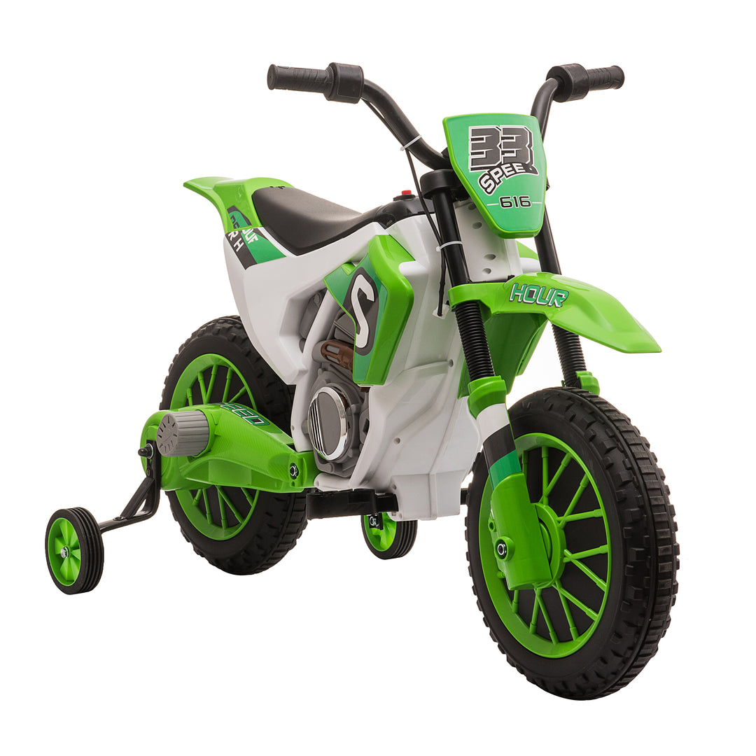 MCL 12V Kids Electric Motorcycle Ride-On, with Training Wheels, for Ages 3-6 Years - Green