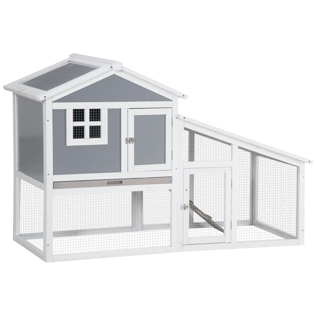 Two-Tier Rabbit Hutch, with Sunlight Panel Roof, Slide-Out Tray - Grey