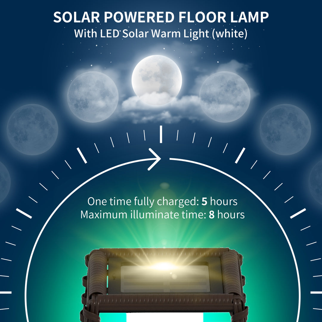 Rattan Solar Floor Lamp, 68cm Tall Outdoor Garden Lantern Pathway Light &amp; Decorative Lighting with Auto On/Off LED Lights, IP44, for Porch, Yard, Courtyard, Deck, Brown