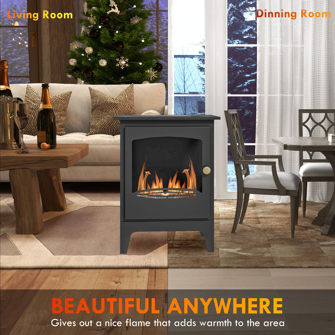 Freestanding Ethanol Fireplace, Steel Bioethanol Fireplace with Stainless Steel Flame Snuffer, 1.2L Tank, 3 Hours Burning Time for Indoor, Black