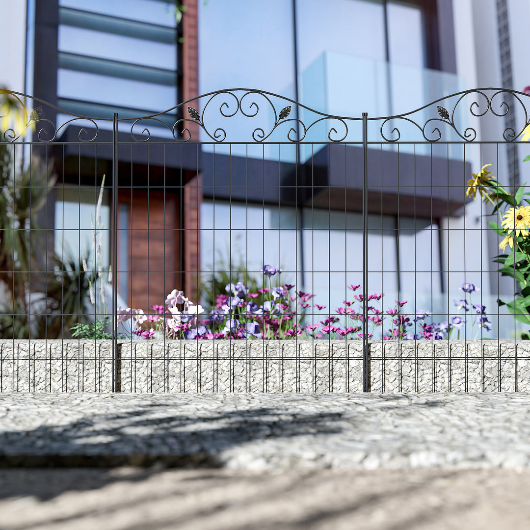 Outsunny Set of 2 Decorative Garden Fence, 8 Panels Metal Picket Fence, Versatile Shapes for Patio Lawn, 365cm x 112cm, Black