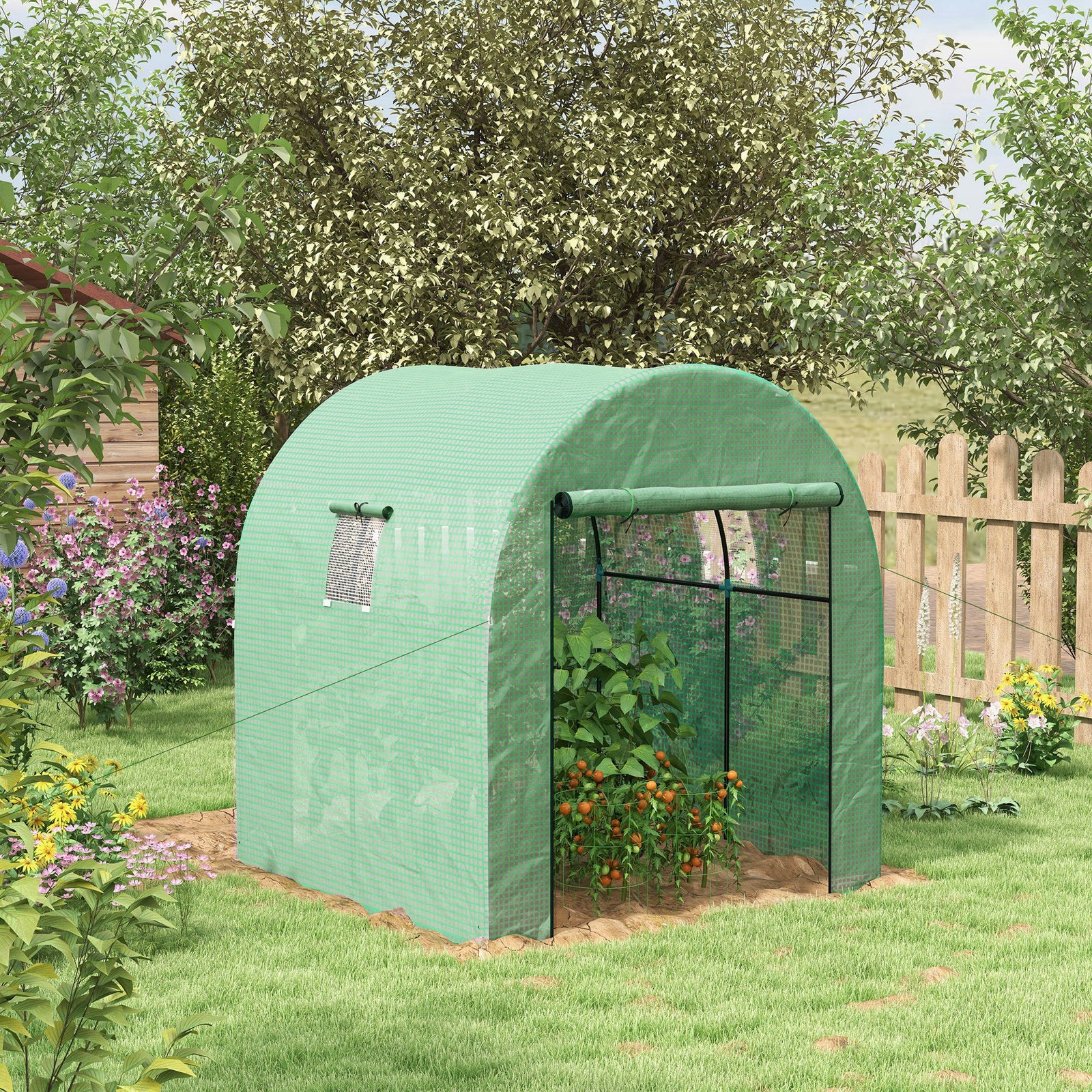 180 x 180cm Walk-In Polytunnel Greenhouse - Green