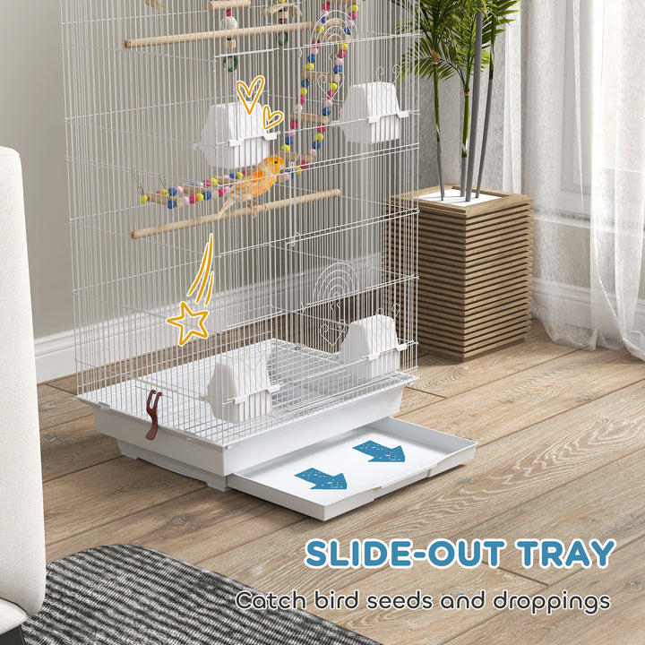 Bird Cage for Budgies, Finches, Canaries w/ Accessories, Toys, Tray, White