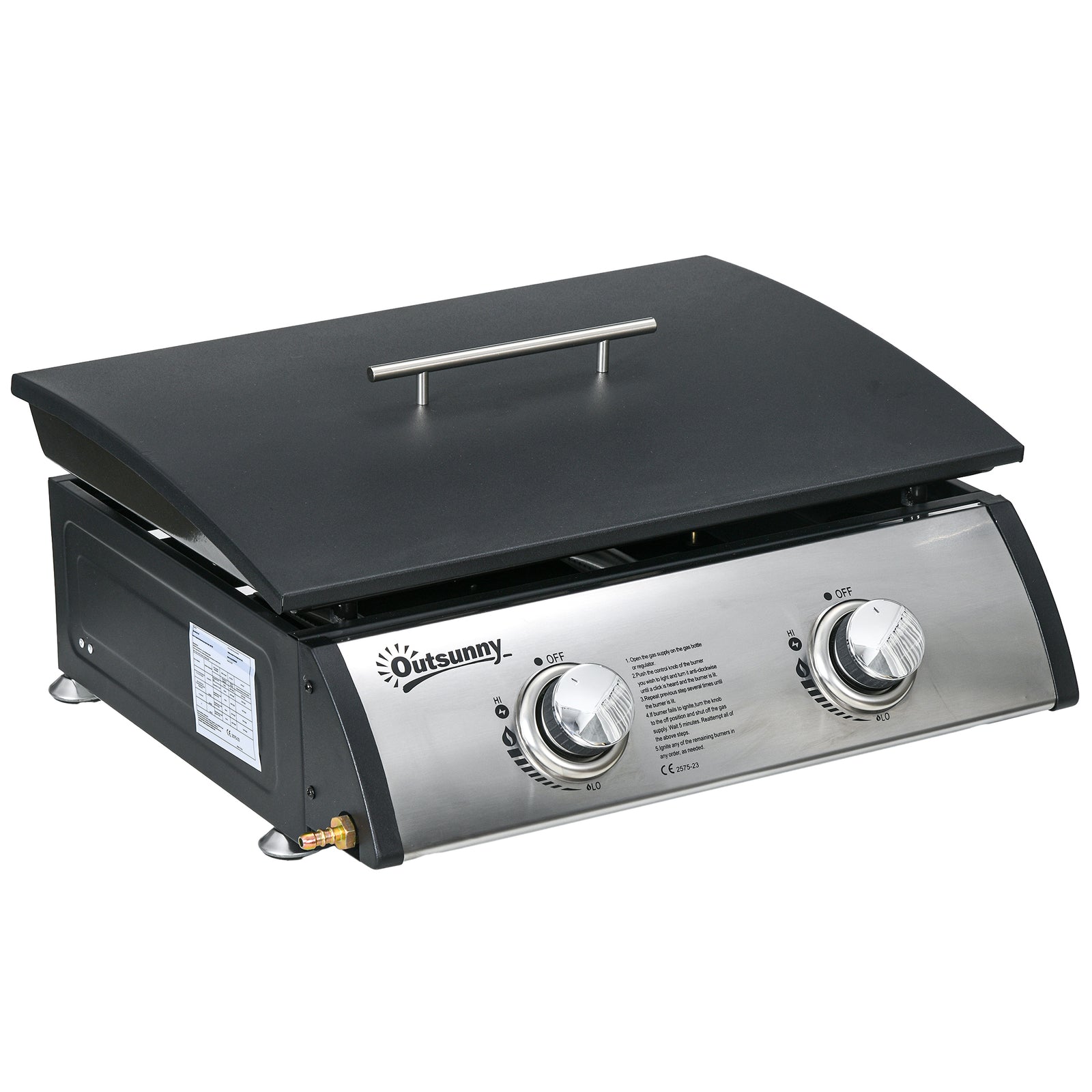 Portable Tabletop Gas Plancha Grill w/ 2 Stainless Steel Burner, 10kW, Non-Stick Griddle for BBQ Camping Picnic Party