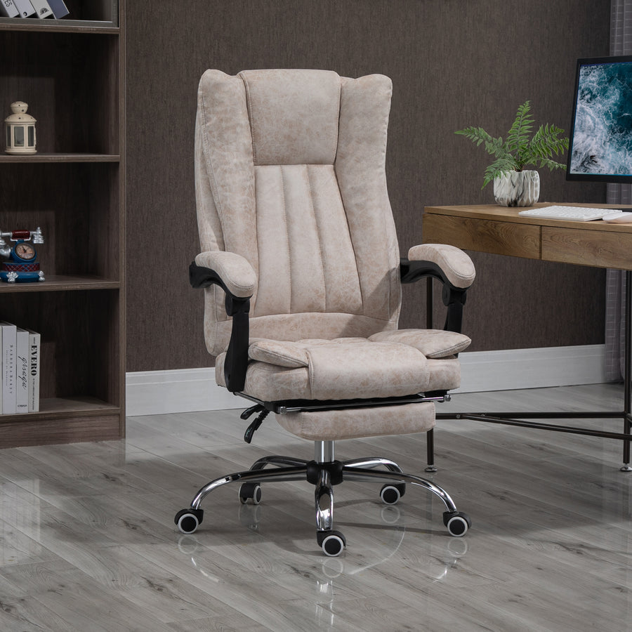 Home Office Chair Microfibre Desk Chair with Reclining Function Armrests Swivel Wheels Footrest Beige