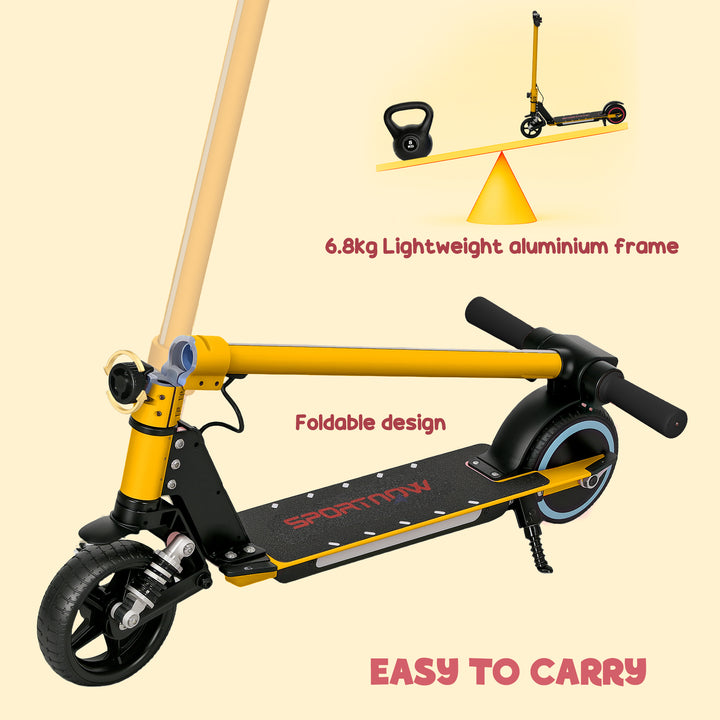 Folding Electric Scooter for Kids Age 6-14 with Dual Brakes, Front Suspension, LED Colourful Lights and Display, 6.8kg Lightweight Aluminium E Scooter, Up to 14 KM/H & 6 KM, Gold Tone