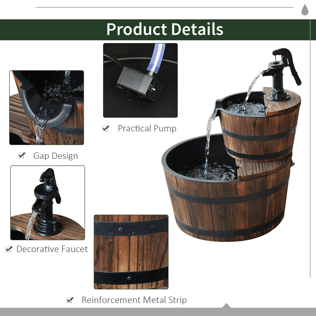 Outsunny Wooden Water Pump Fountain Cascading Feature Barrel Garden Deck (2 Tier) | Aosom UK