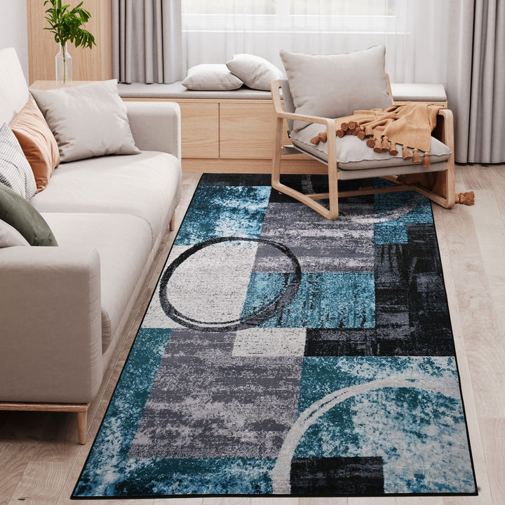 MCL Blue Geometric Rug, Modern Area Rugs Large Carpet for Living Room, Bedroom, Dining Room, 160x230 cm