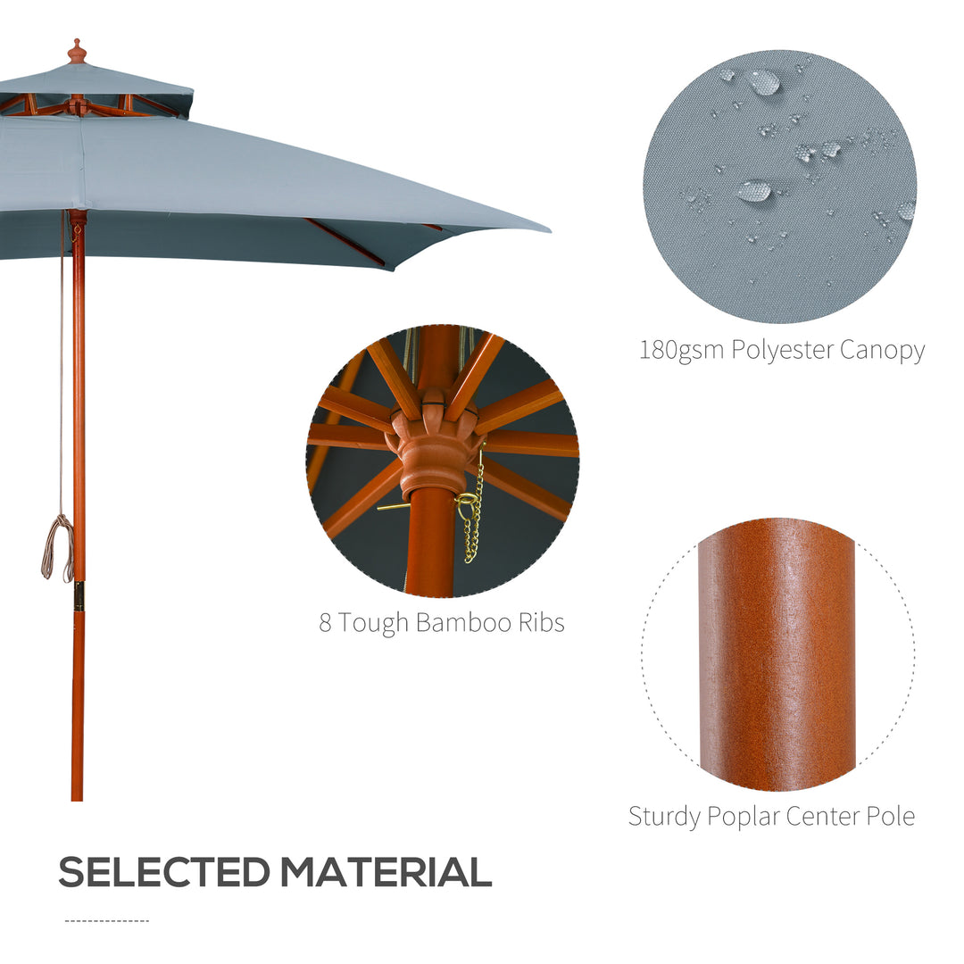 MCL 3 x 3 metre Patio Parasol Garden Umbrellas Sunshade Outdoor Wooden Parasol Canopy Double Tier, Dark Grey, BASE NOT INCLUDED
