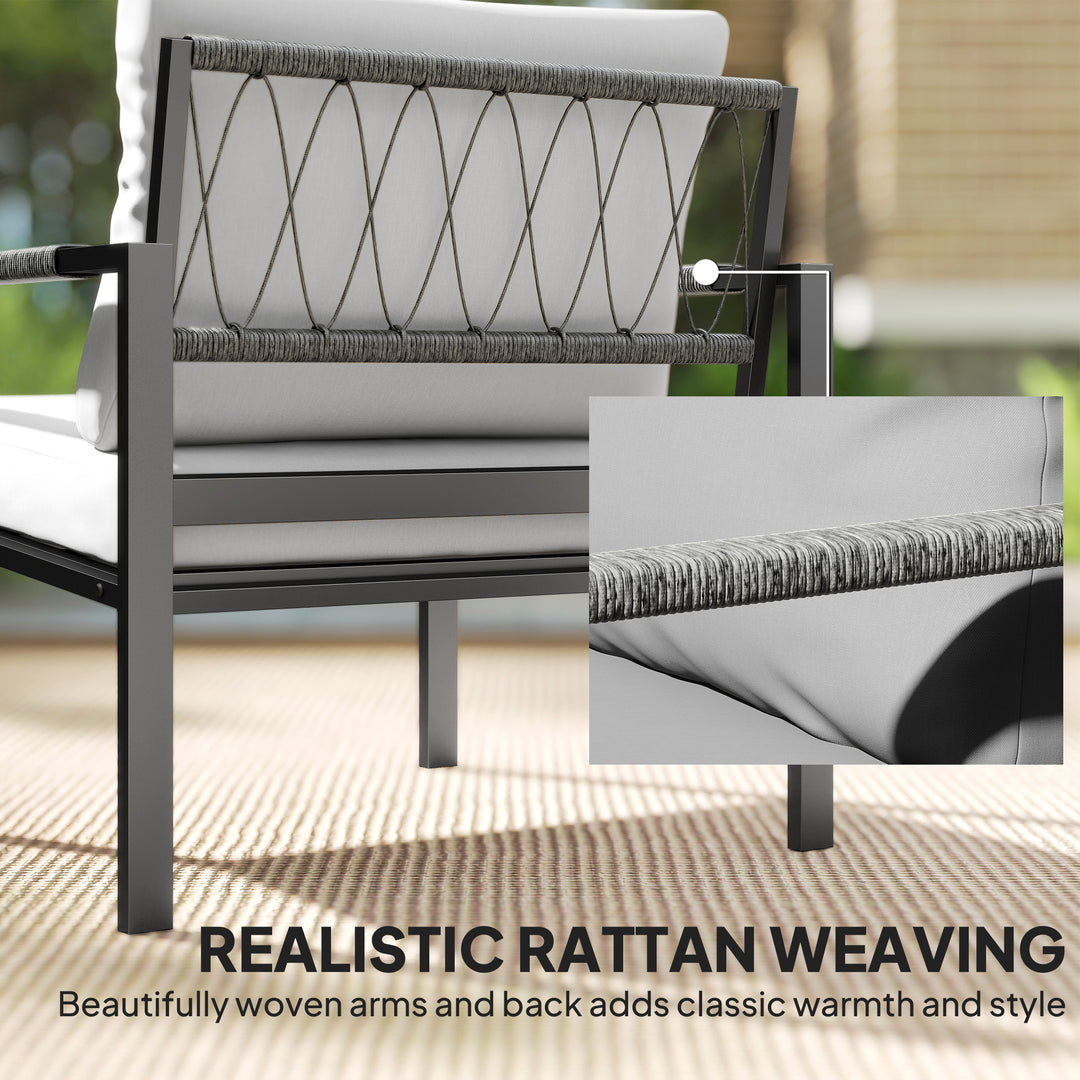 5 Piece Metal Garden Furniture Sofa Set with Thickened Cushions, Loveseat, 2 Armchairs, 2 Coffee Tables