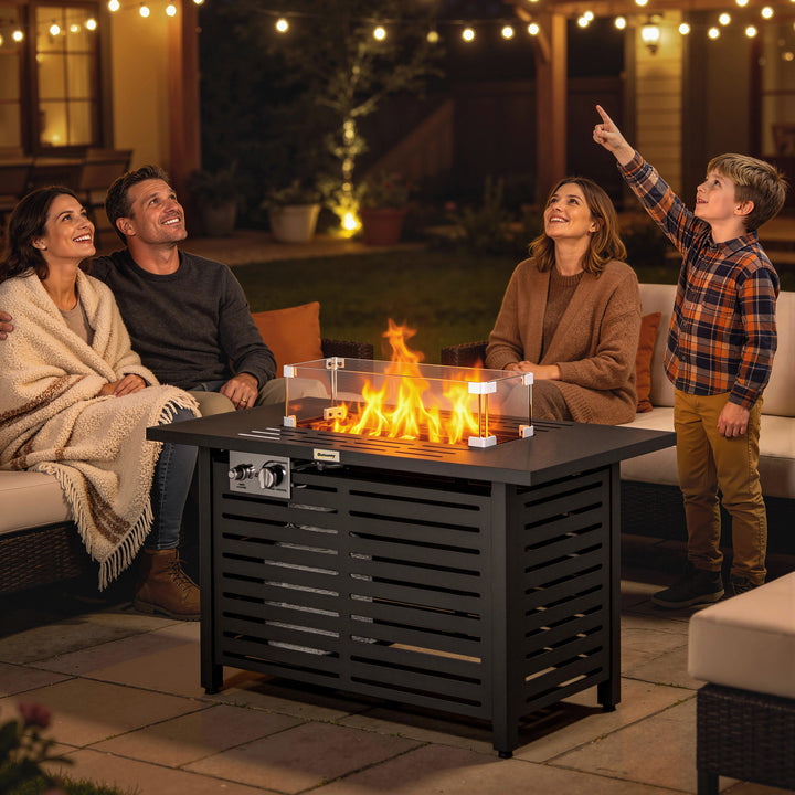 Propane Gas Fire Pit Table, Outdoor Firepit with 43" Steel Tabletop an