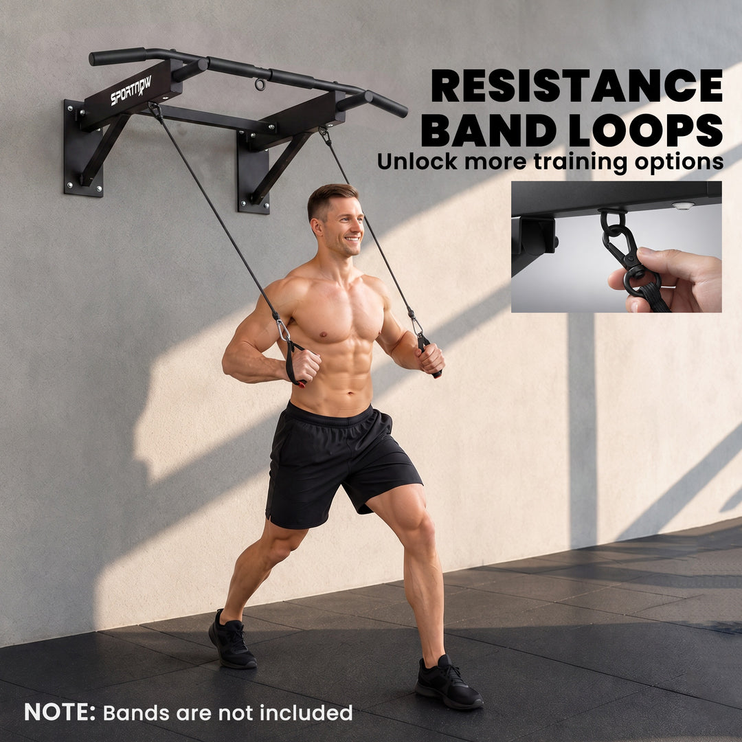 Pull Up Bar Wall Mounted Chin Up Bar with Folding Design, 3 Hooks for 